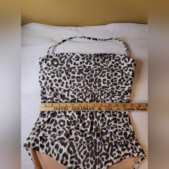 J. Crew Ruched Leopard Print Bandeau One Piece Swim Suit sz 10 - Picture 13 of 16